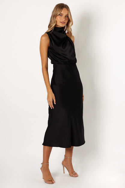 Anabelle Halter Neck Midi Dress Black