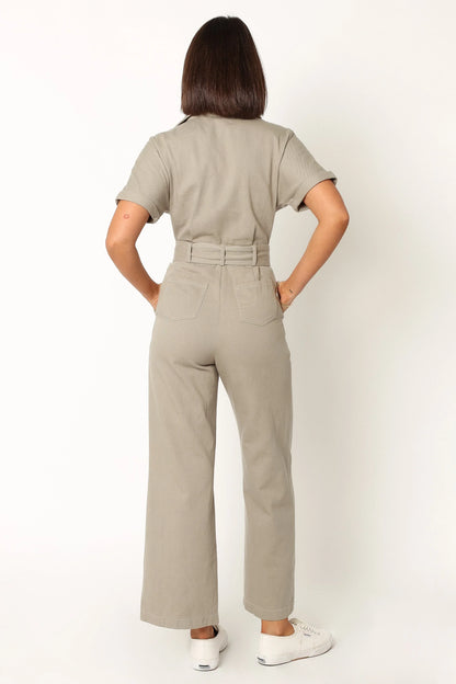 Demi Contrast Stitch Jumpsuit Olive