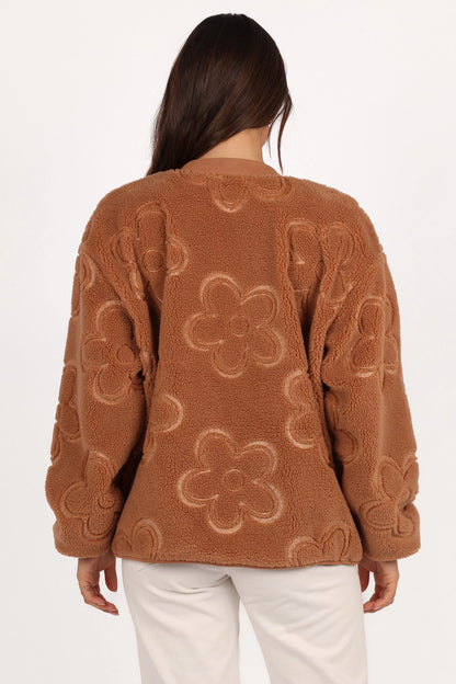 Lasky Flower Pattern Button Down Jacket Camel