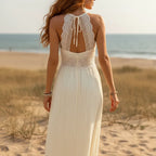White Lace Open Back Maxi Dress