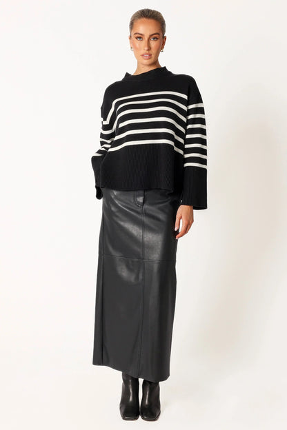 Avalynn Striped Knit Sweater Black White