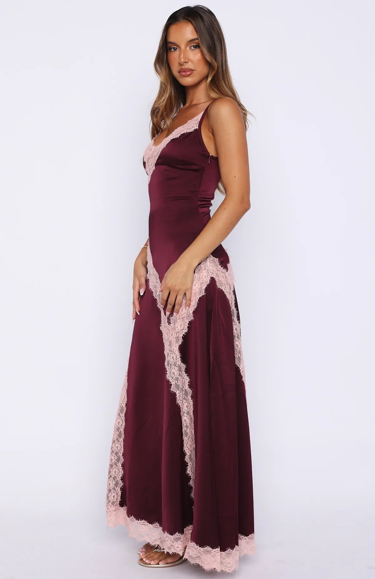 Powerful Pose Satin Maxi Dress Plum Baby Pink