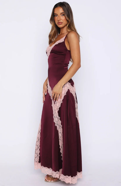 Powerful Pose Satin Maxi Dress Plum Baby Pink