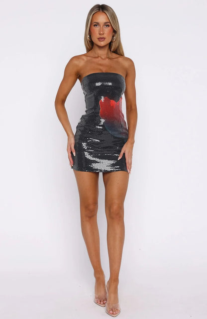 Make Up My Mind Sequin Mini Dress Midnight Scarlet
