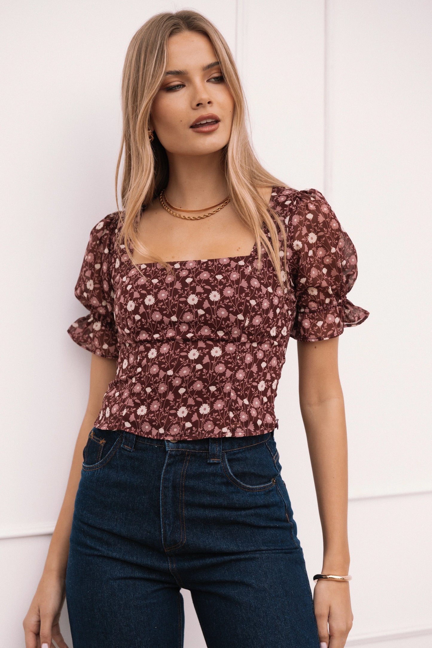 Lucie Top Burgundy Multi