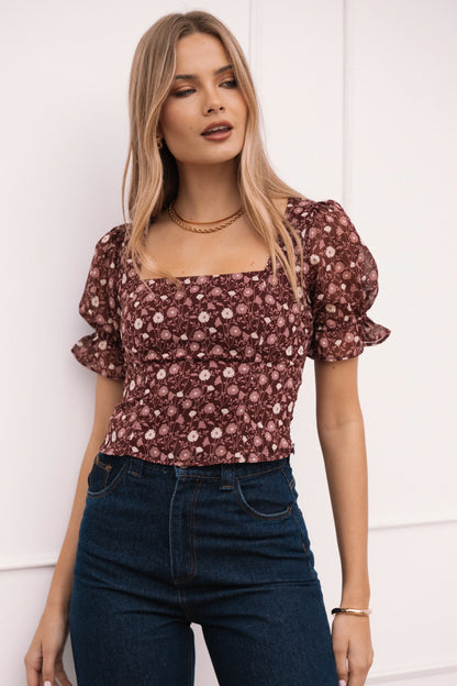 Lucie Top Burgundy Multi