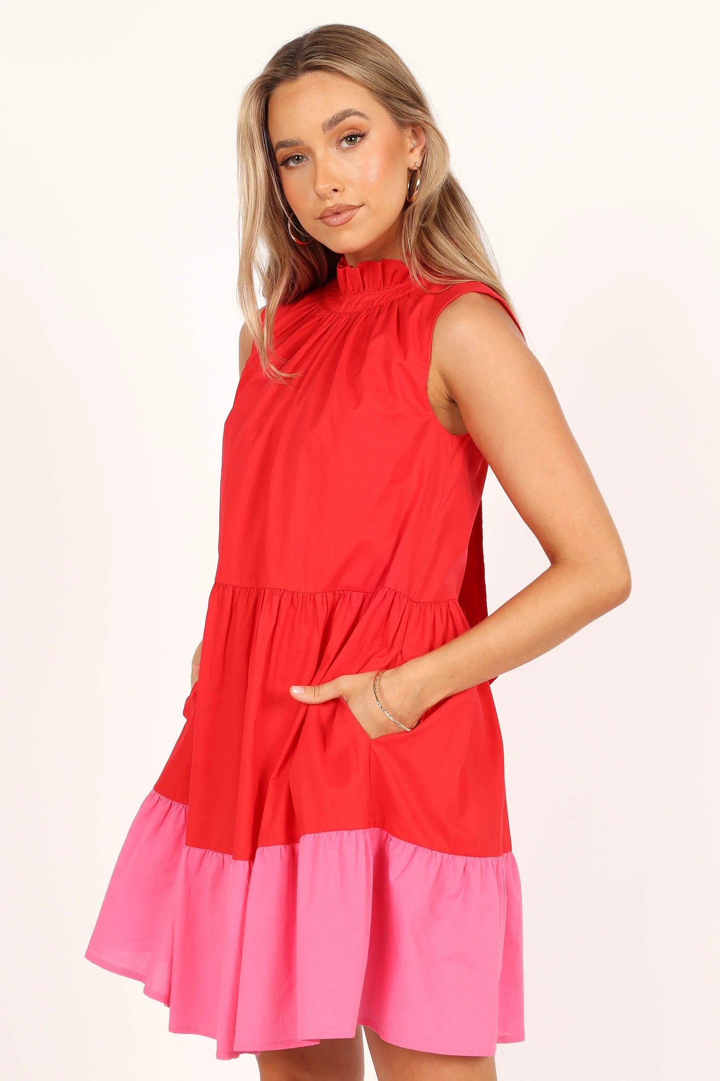 Bradshaw Tiered Mini Dress Red Pink