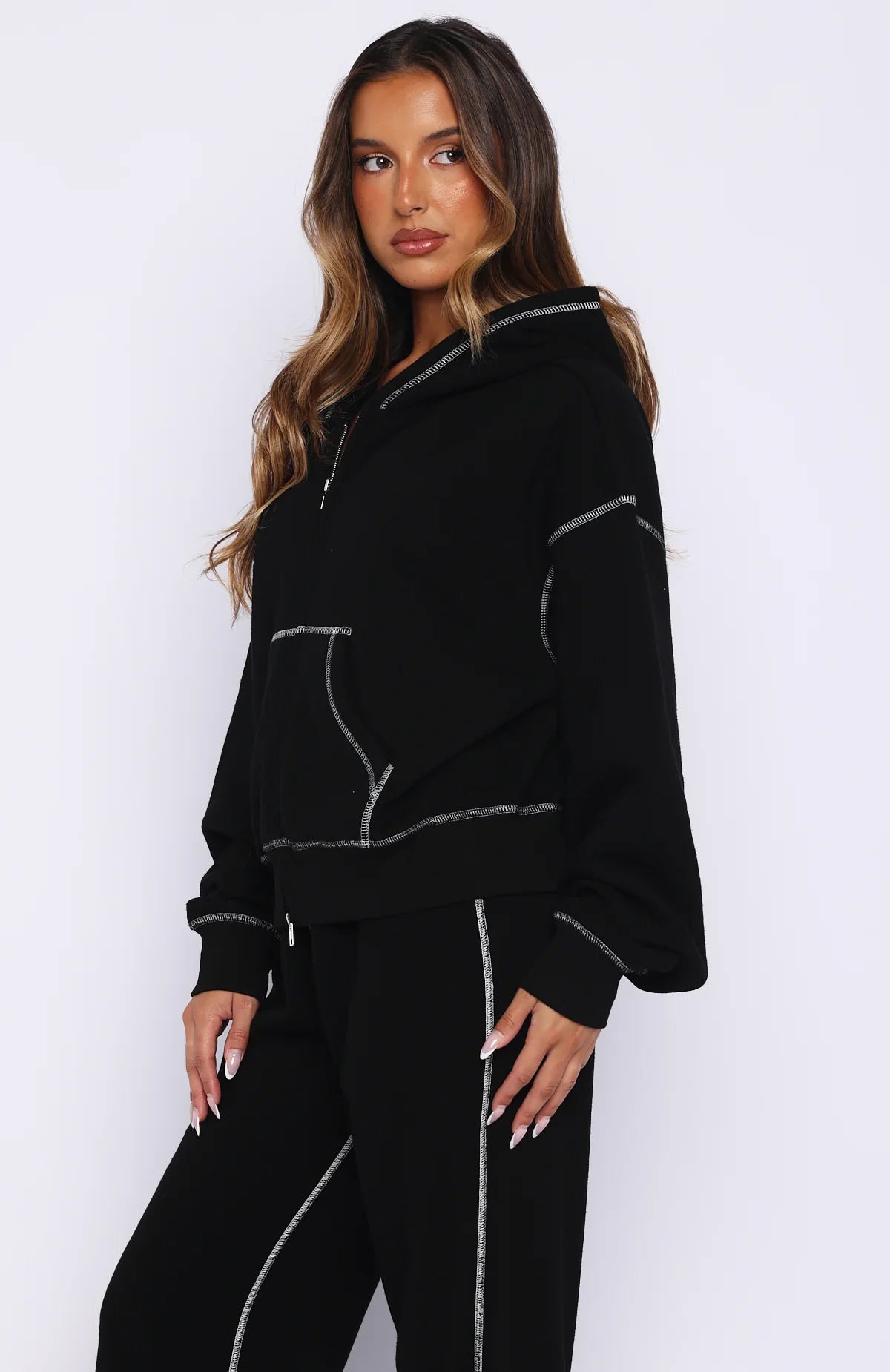 Flashing By Boxy Zip Front Hoodie Black