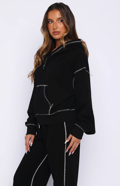 Flashing By Boxy Zip Front Hoodie Black