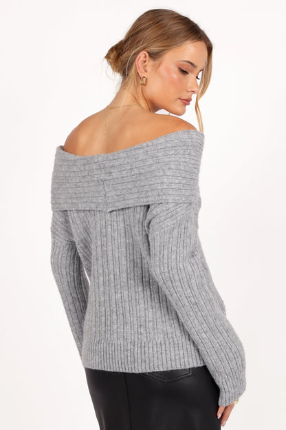 Kenny Off Shoulder Knit Sweater Grey