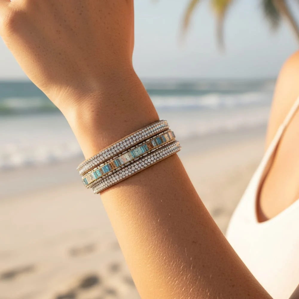 Boho Vintage Crystal Wrap Leather Bracelet