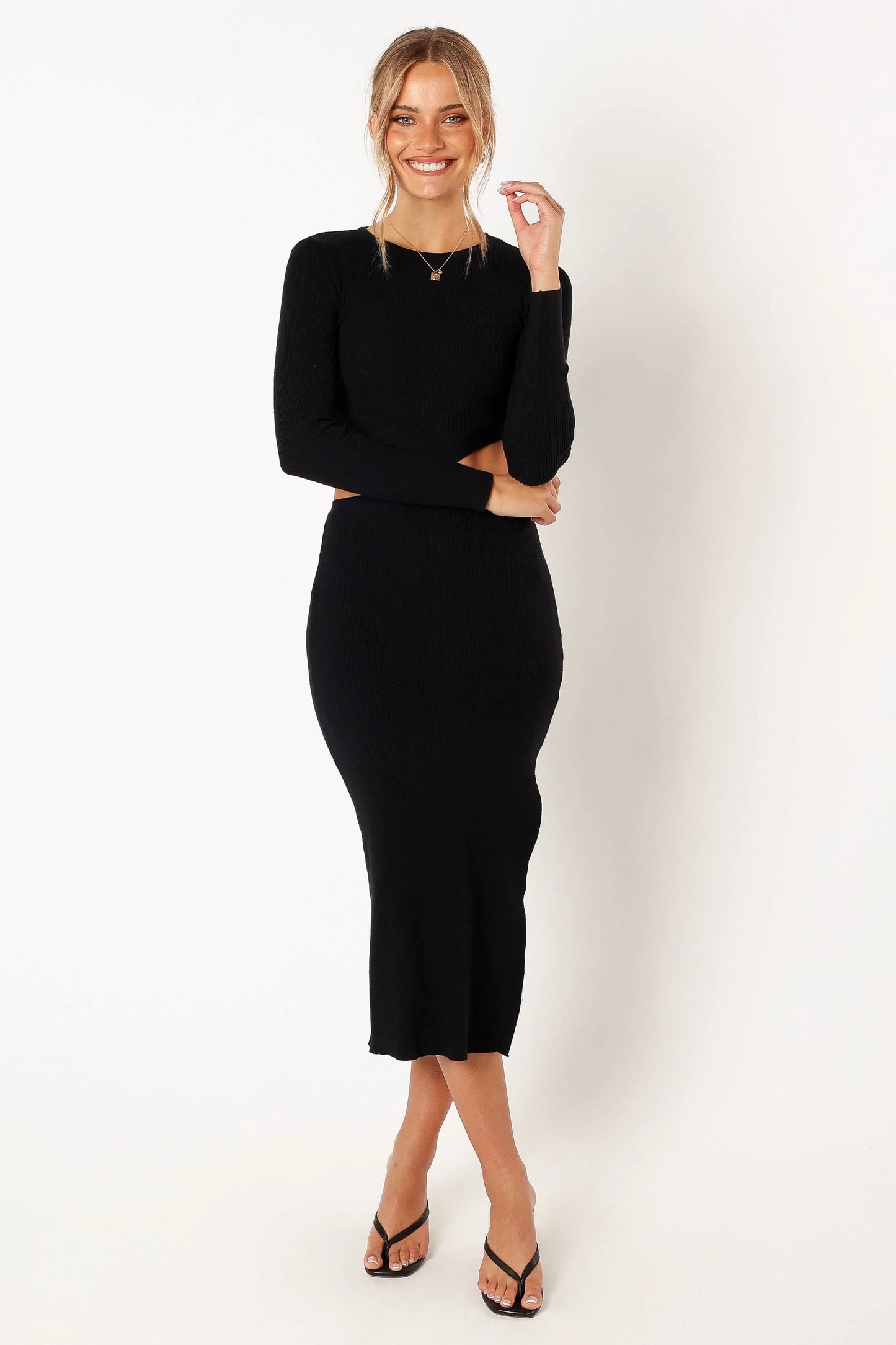 Jonah Long Sleeve Midi Dress Black
