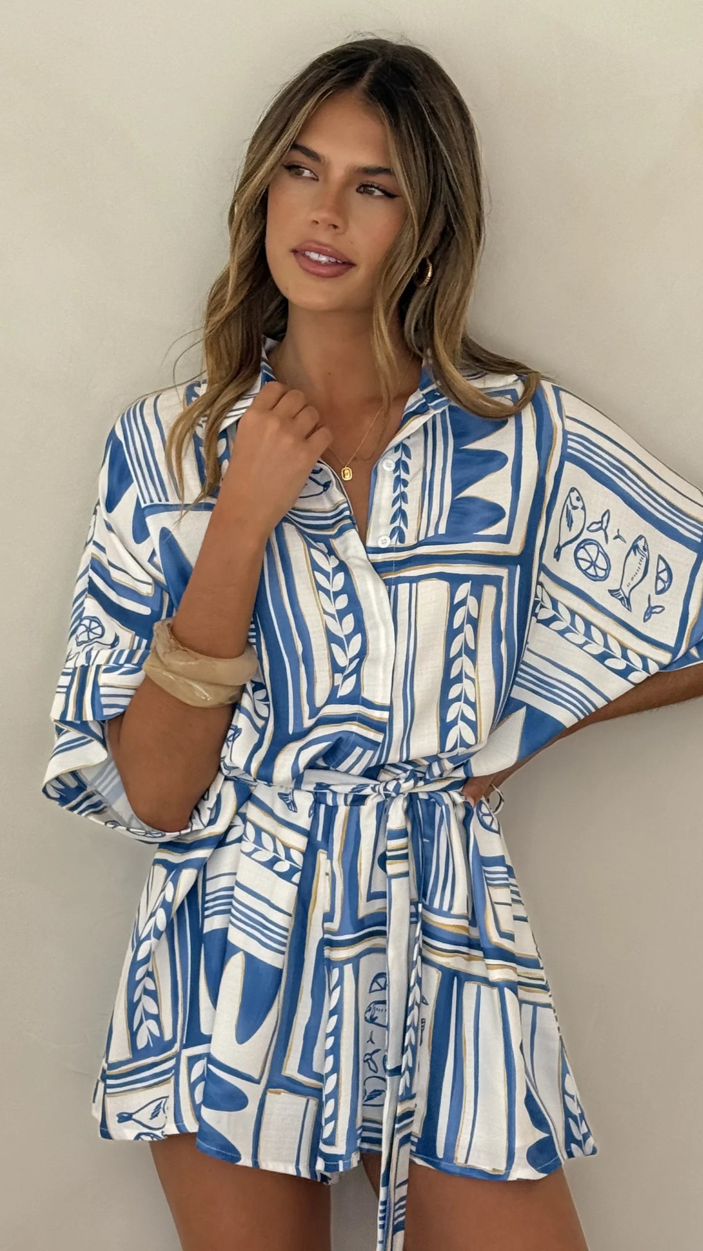 Talise Button Up Playsuit Coastal Escape