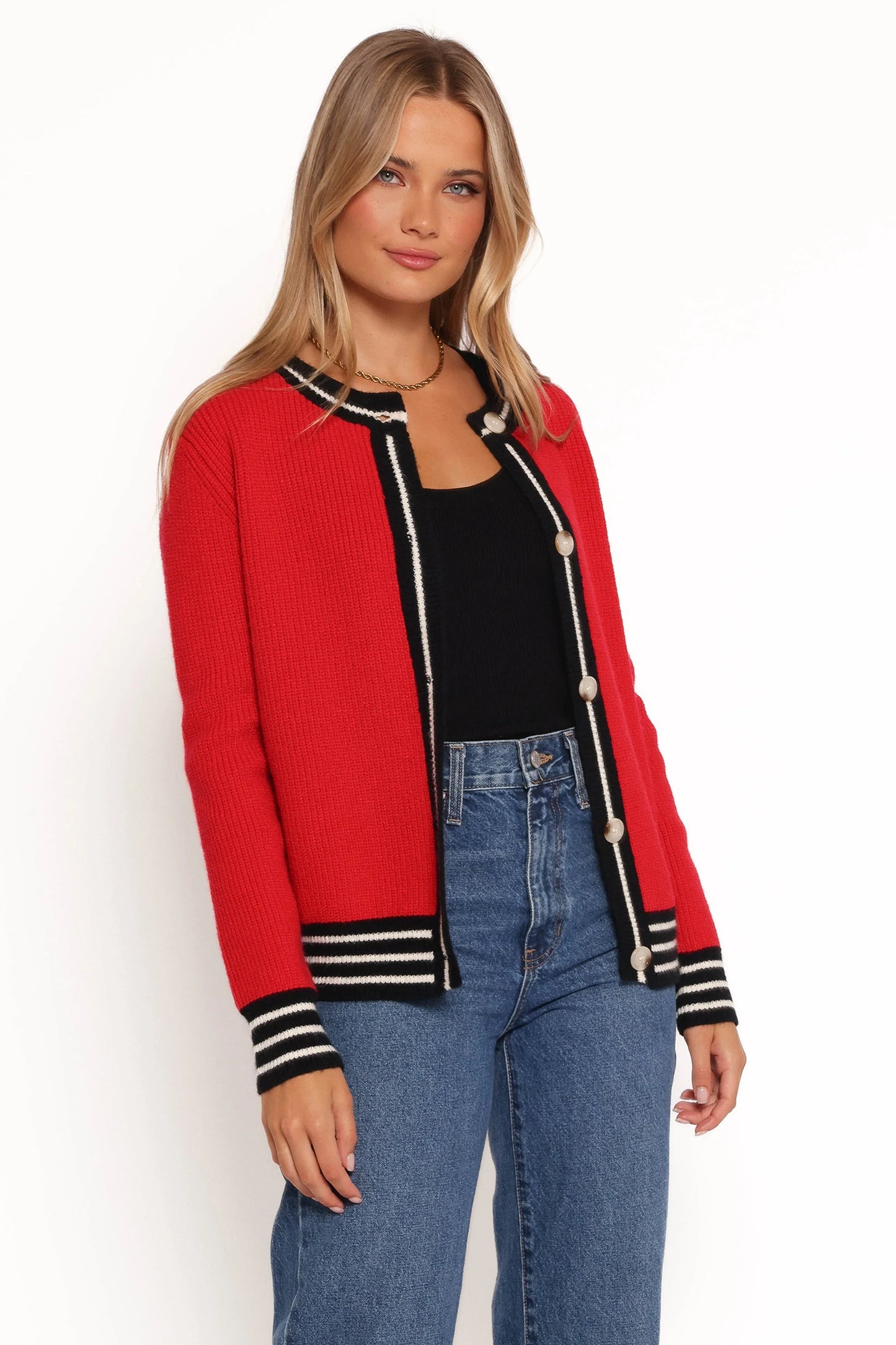 Yorkshire Contrast Hem Cardigan Red