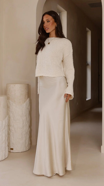 Zala Cropped Knit Sweater Cream