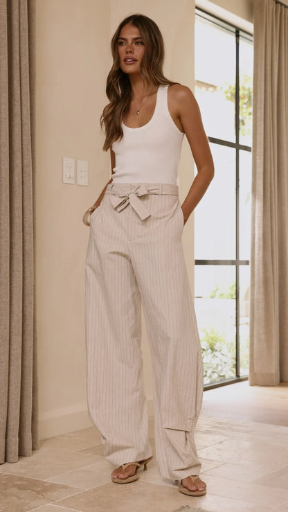 Audrey Pinstripe Tapered Pant Stone