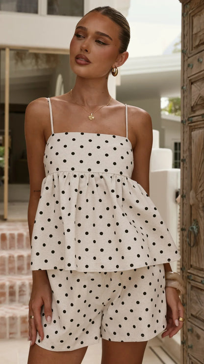 Fiana Top Beige Black Polka Dot