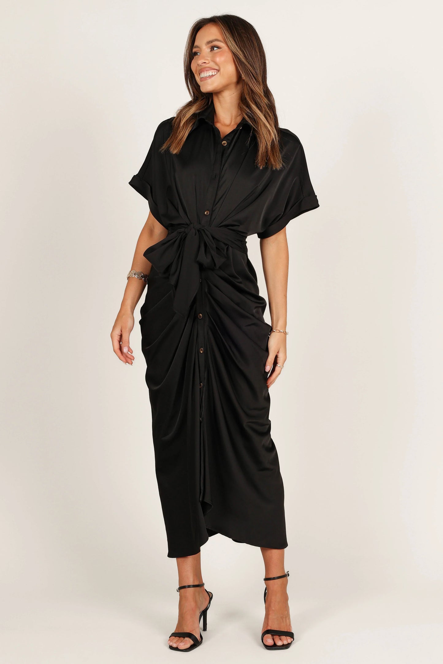 Stefan Wrap Front Midi Dress Black