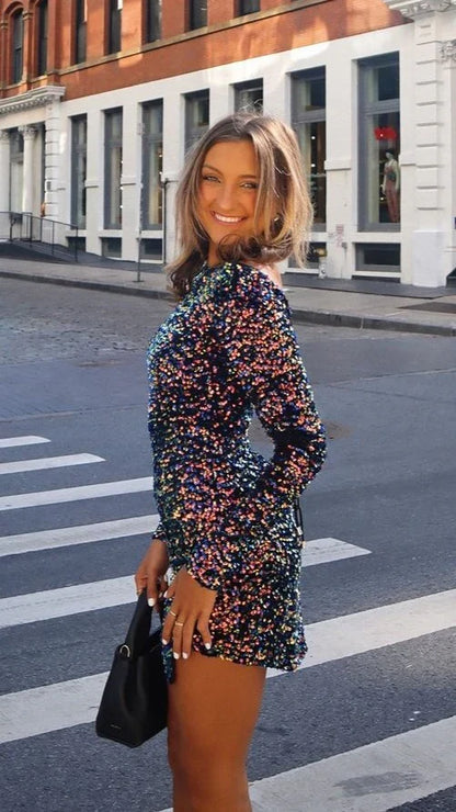 Felicia Mini Dress Navy Multi Sequin