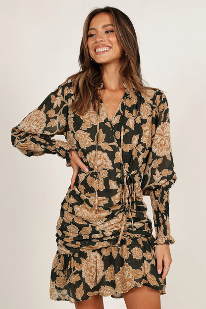 Micha Ruched High Neck Mini Dress Pine Gold