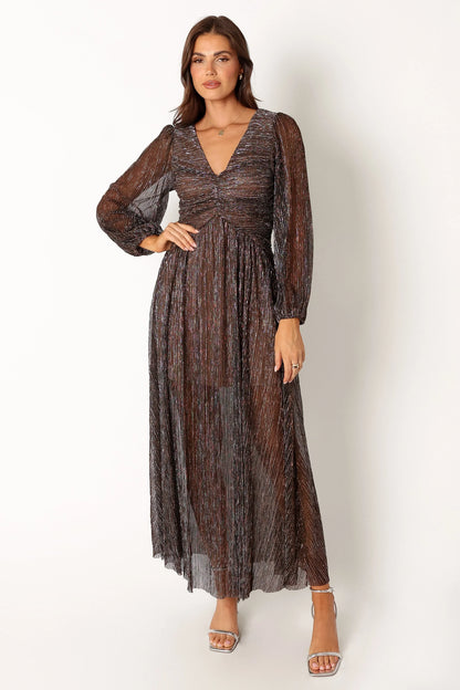 Lustre Long Sleeve Midi Dress Bronze