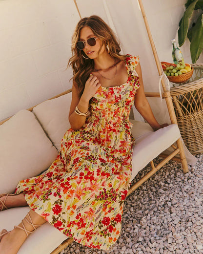 Orchard Glow Fit and Flare Floral Midi Dress
