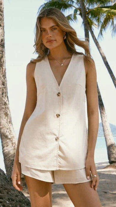 Hayley Vest and Shorts Set Beige