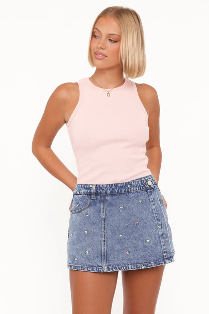 Evanna Denim Skort Embroidery Medium Wash