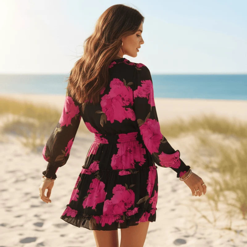 Floral Print Long Sleeve Mini Dress