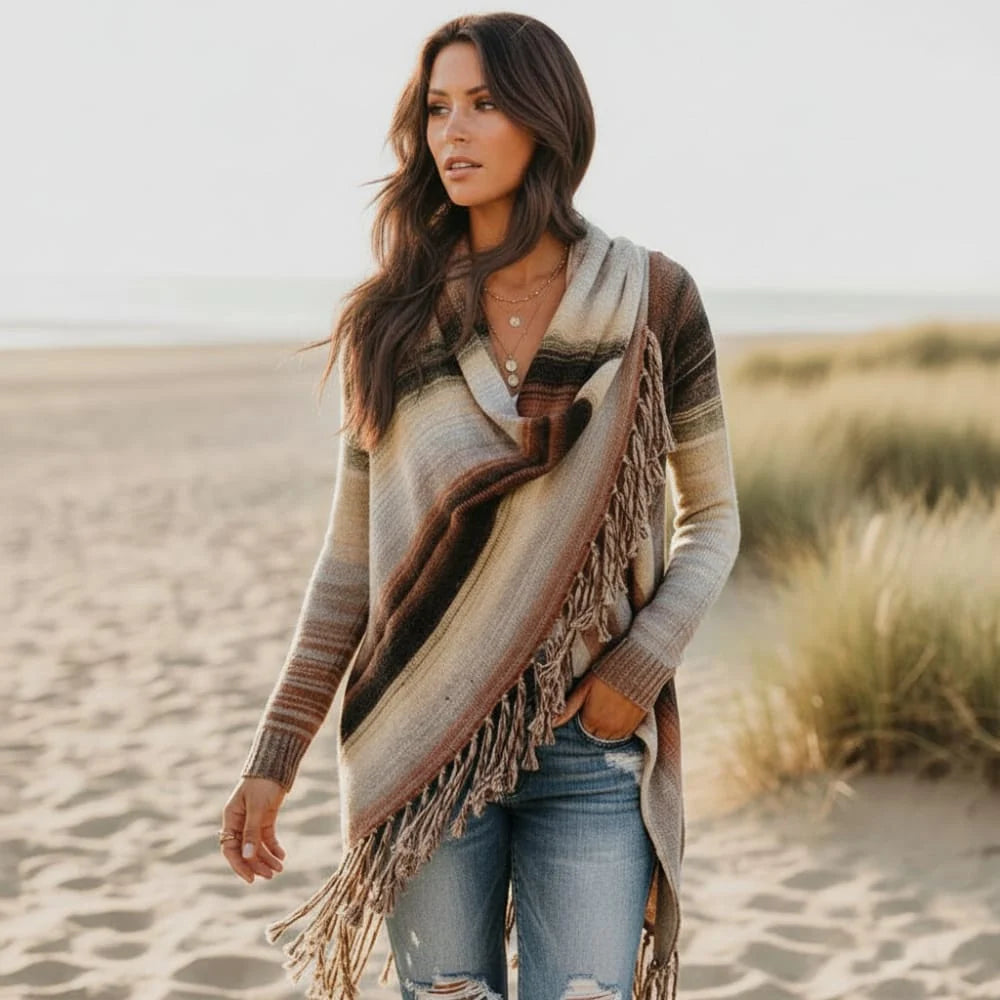 Boho Fringe Wrap Cardigan Sweater