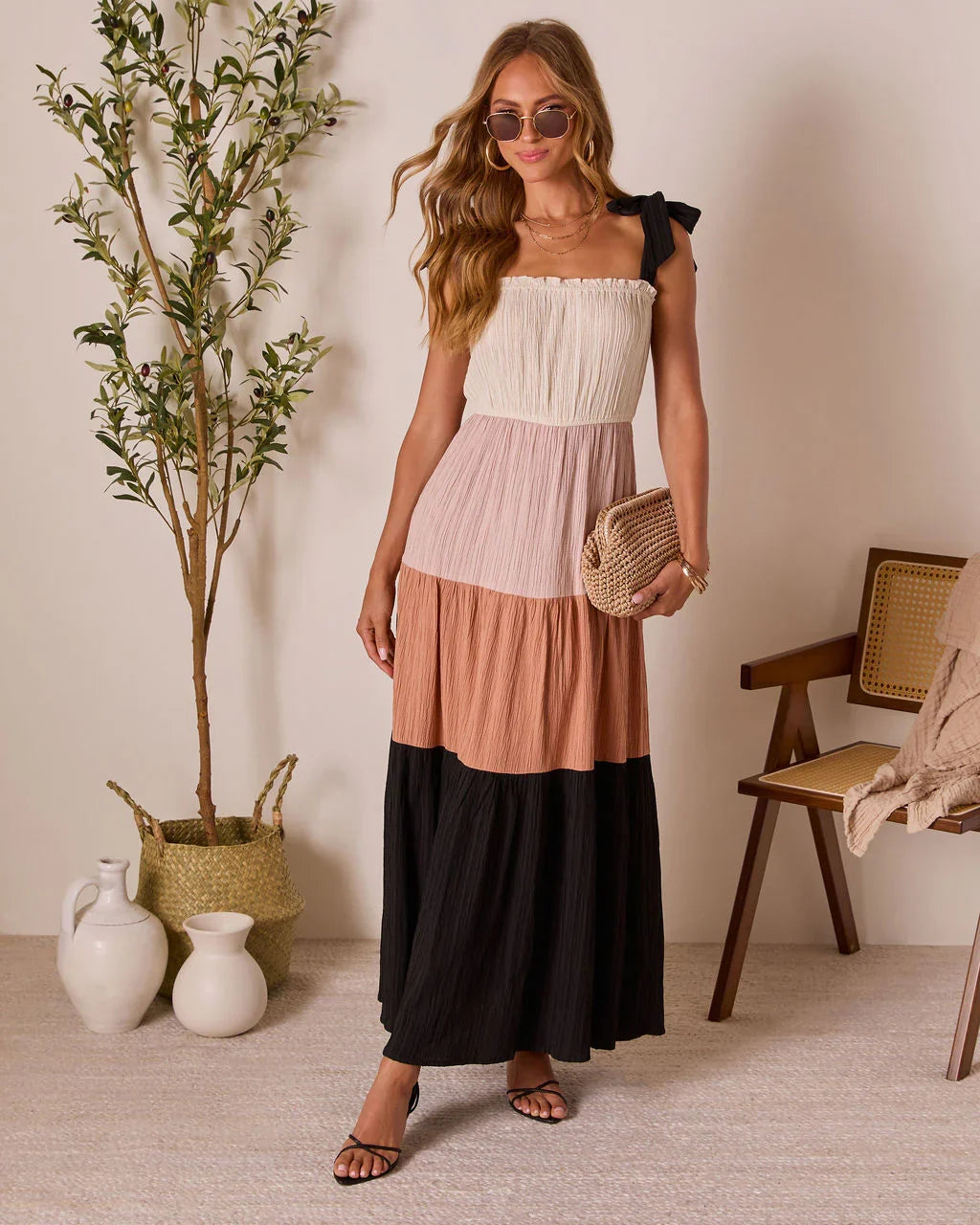 Paloma Skies Tiered Colorblock Maxi Dress