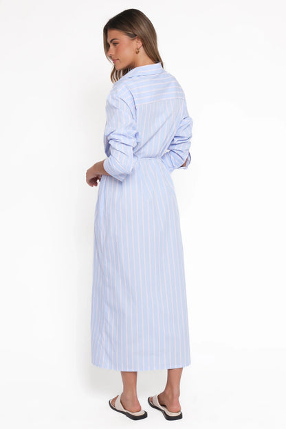 Harlan Long Sleeve Midi Dress Blue Pink Stripe