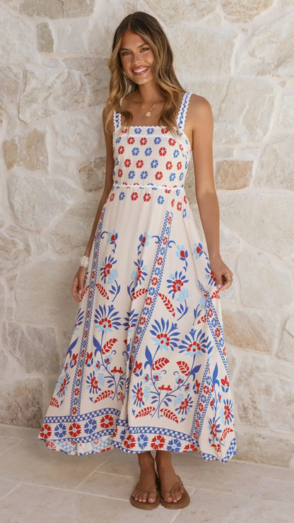 Michaela Maxi Dress Blue Red Floral