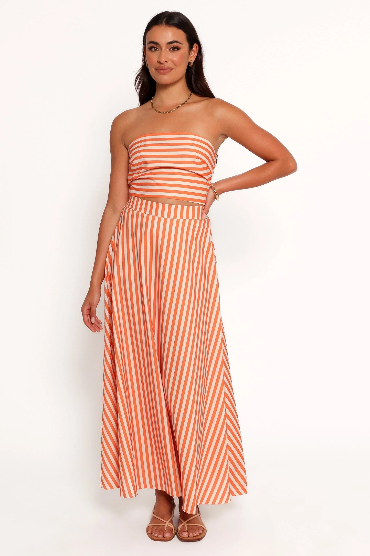 Serafina Two Piece Set Orange Beige Stripe