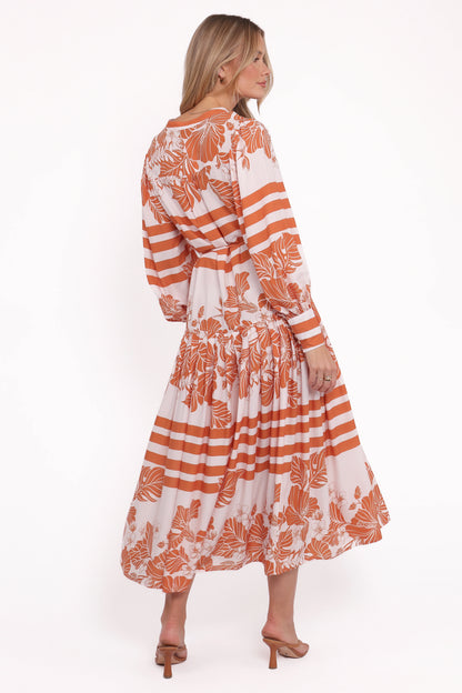 Jules Long Sleeve Dress White Orange