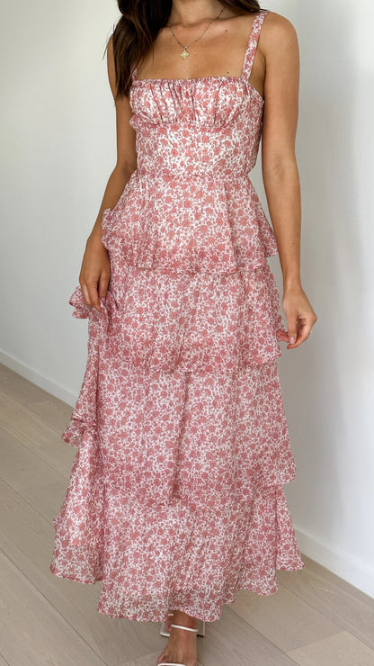 Page Maxi Dress Pink White Floral