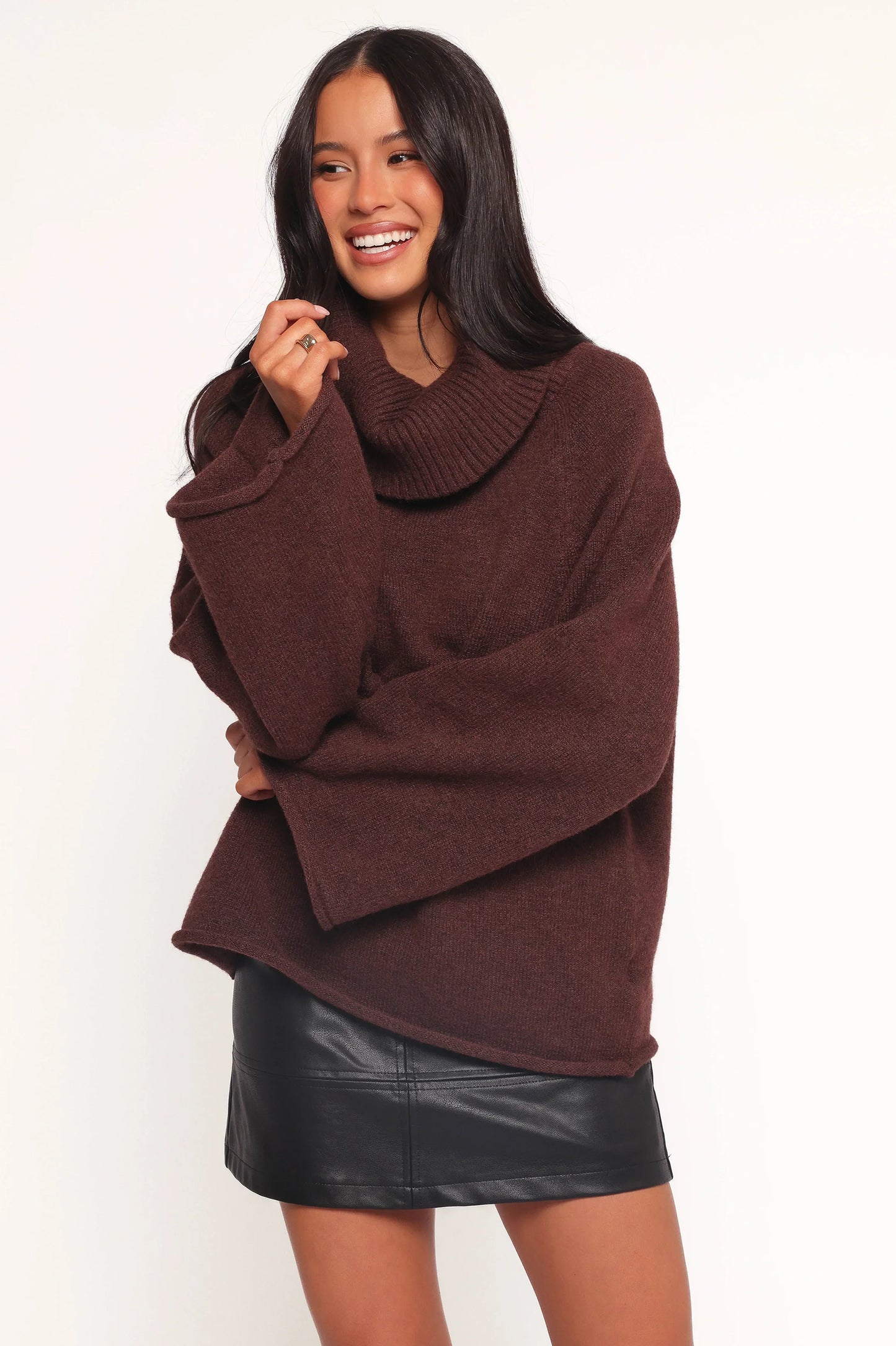 Bindy Cowlneck Knit Sweater Brown