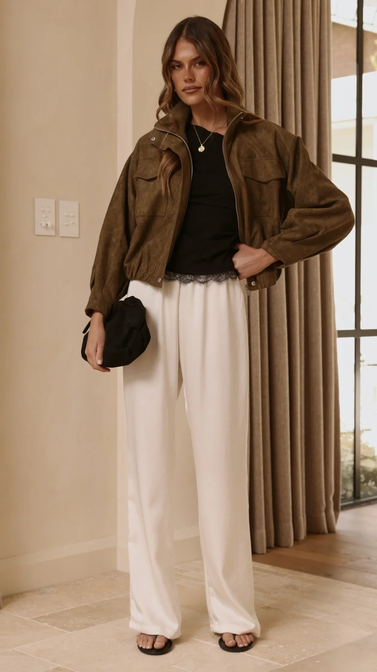 Josh Funnel Neck Jacket Khaki