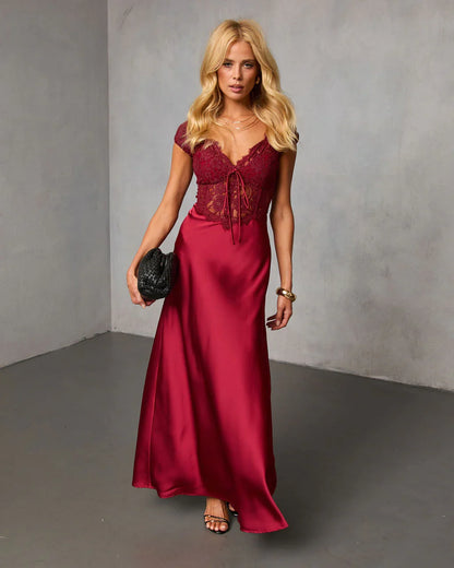 Polished Romance Lace Satin Maxi Dress