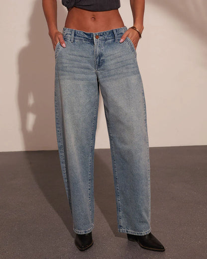 Emrie Rigid Mid Rise Barrel Leg Jeans