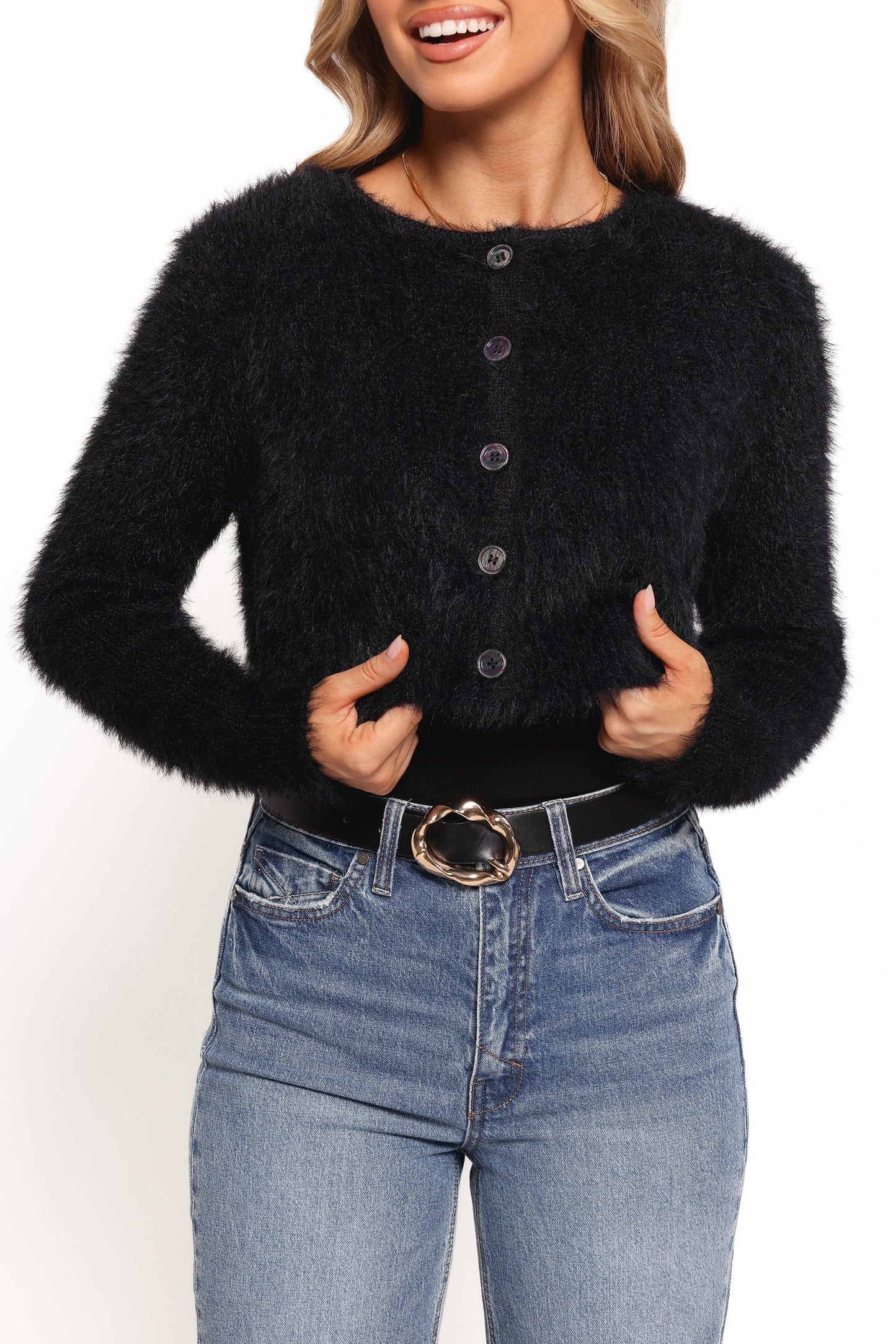 Tavan Crop Button Front Cardigan Black