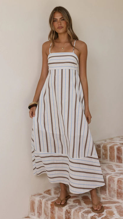 Marcel Maxi Dress Choc Blue Stripe