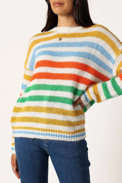 Sasha Multi Stripe Crewneck Knit Sweater Multi