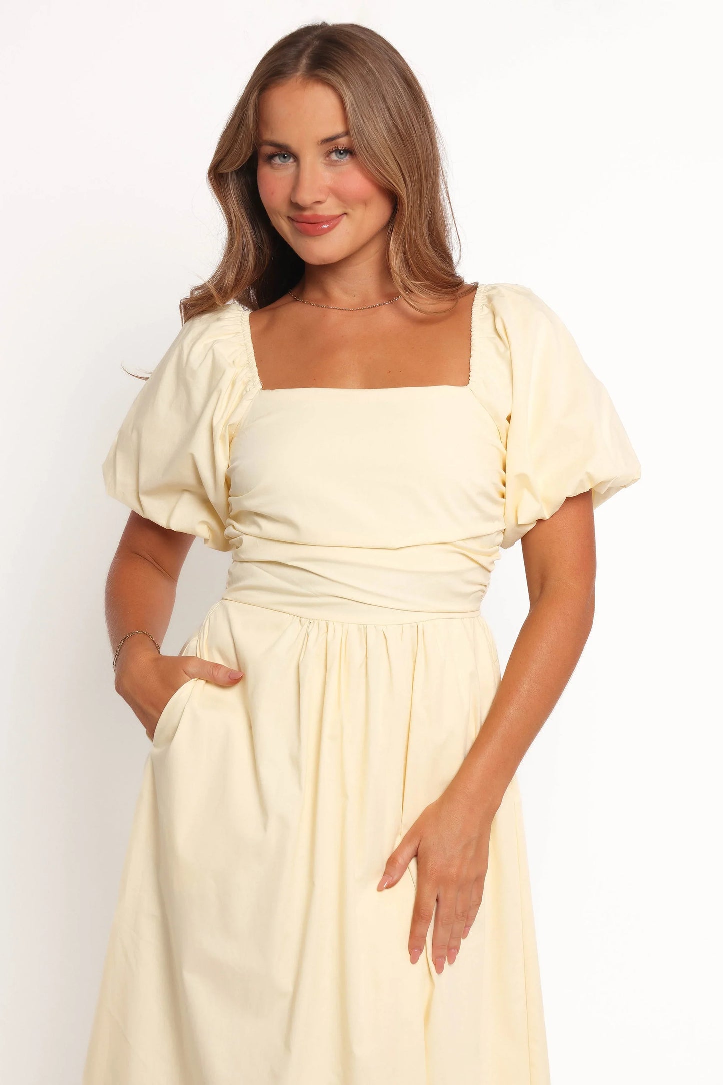 Clo Puff Sleeve Midi Dress Yellow
