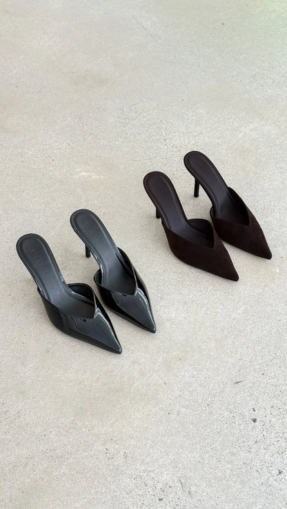 Karey Heel Dark Cacao Suede