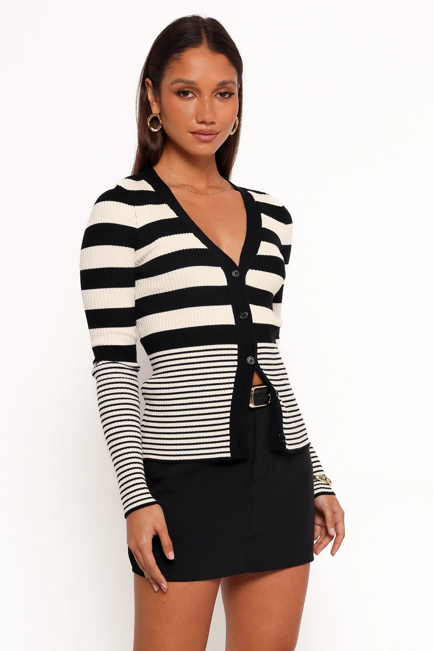 Sorella Cardigan Top Black Cream Stripe