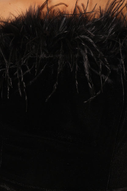 Donatella Feather Trim Jumpsuit Black