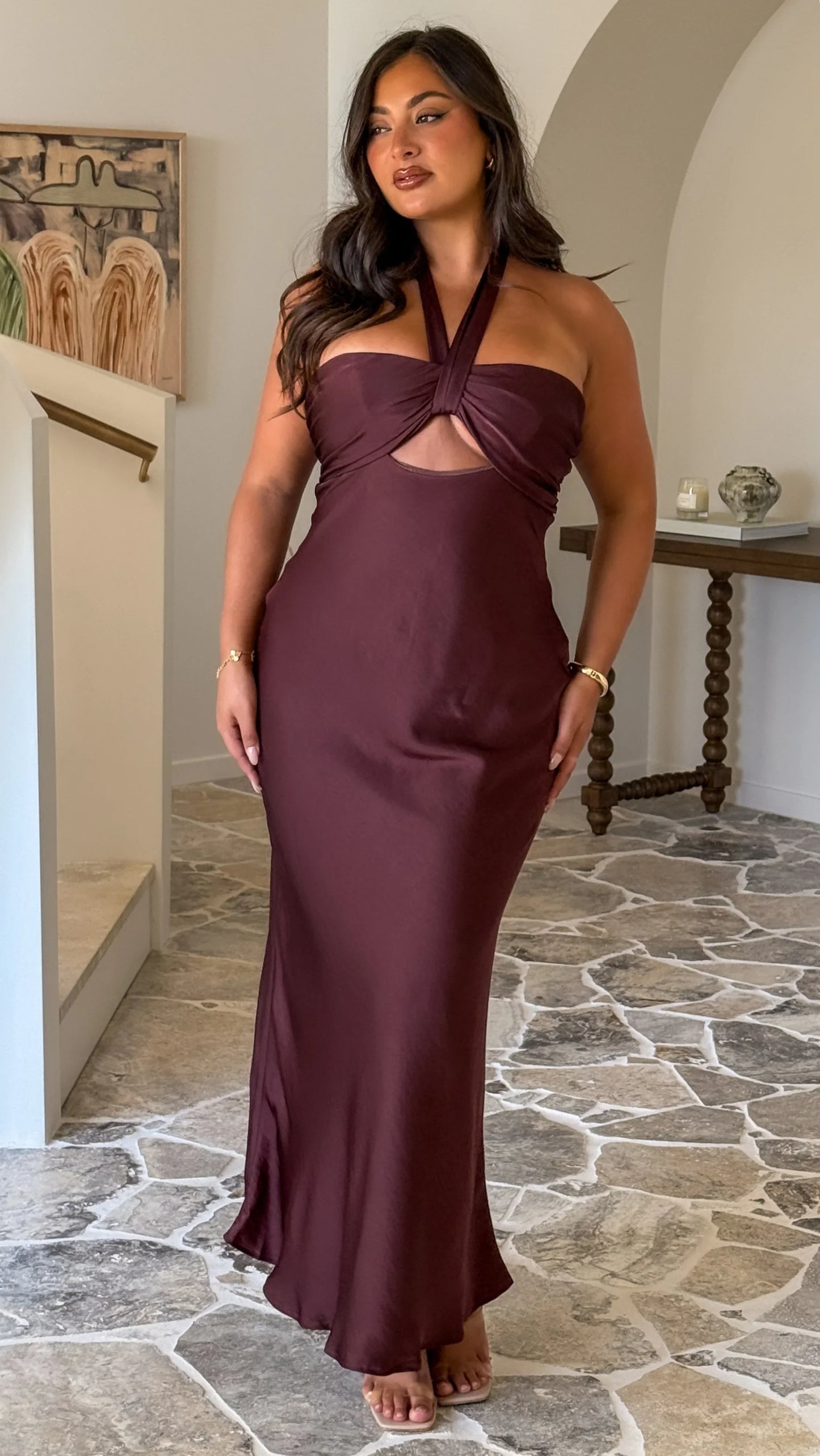 Grace Halter Maxi Dress Chocolate
