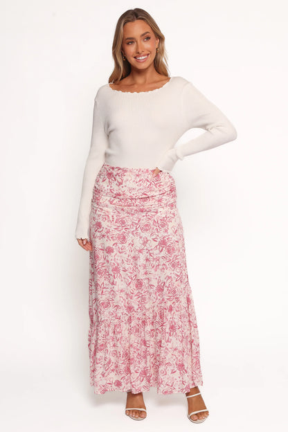 Velda Ruched Maxi Skirt Pink Floral