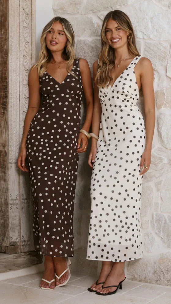 Cassara Maxi Dress White Black Polka Dot